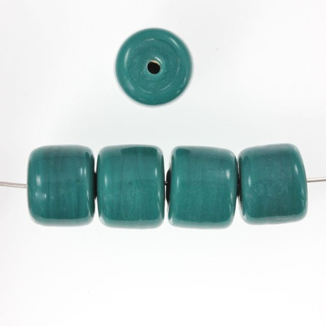 10 x Drum Glass Beads 12mm ~ Opaque Teal