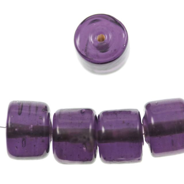 10 x Drum Glass Beads 12mm ~ Transparent Purple