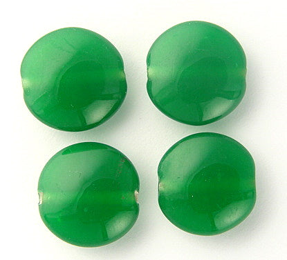 20 x Lentil Glass Beads ~ 15mm ~ Shamrock Green