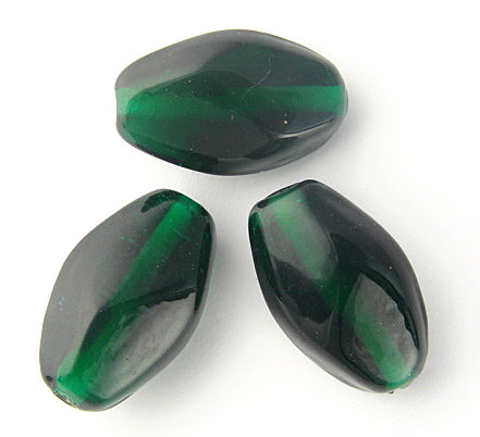 10 x Twisted Oval Glass Beads ~ 20mm ~ Forest Green