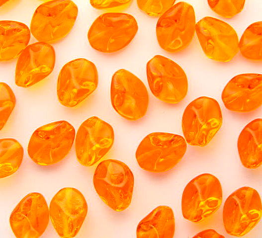 10 x Czech Glass ~ Pressed Beads ~ Textured Potatoes 12-9mm: Fiber Optic Orange