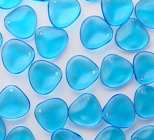 10 x Czech Glass ~ Pressed Beads ~ Flat Drop 14-13mm: Capri Blue