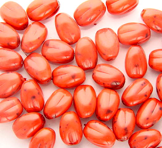 10 x Czech Glass ~ Pressed Beads ~ Oval 12-9mm: Orange Spotted