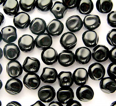 10 x Czech Glass ~ Pressed Beads ~ Pinch Round 9mm: Jet
