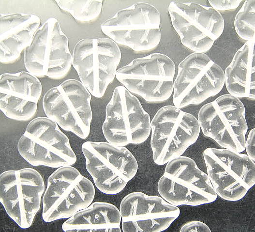 20 x Czech Glass ~ Pressed Beads ~ Medium Leaf 10-12 Vertical Hole: Crystal