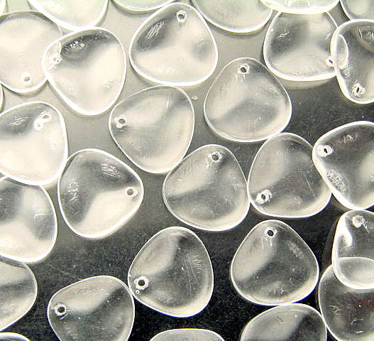 10 x Czech Glass ~ Pressed Beads ~ Flat Drop 14-13mm: Crystal