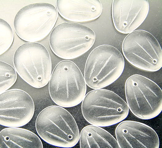 10 x Czech Glass ~ Pressed Beads ~ Flat Drop 17-13mm: Crystal
