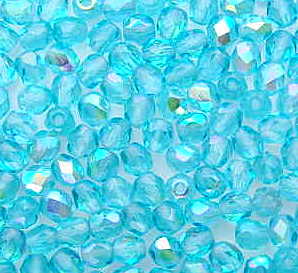 50 Czech Glass Fire Polish 4mm: Aquamarine AB