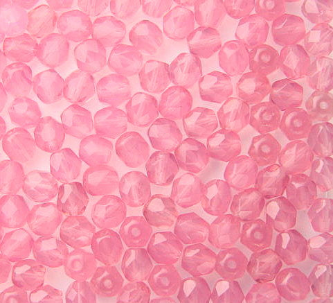 50 Czech Glass Fire Polish 6mm: Milky Rosaline