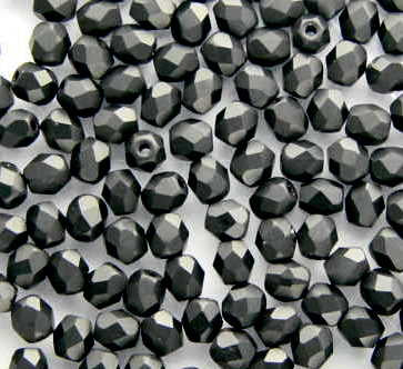 50 Czech Glass Fire Polish 4mm: Matte Jet