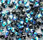50 Czech Glass Fire Polish 3mm: Matte Jet AB