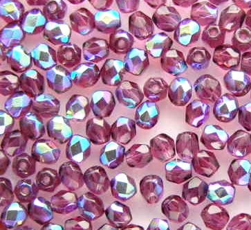 50 Czech Glass Fire Polish 4mm: Fuchsia AB