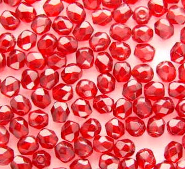 30 Czech Glass Fire Polish 4mm: Ruby