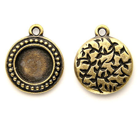 TierraCast Beaded Round Drop Frame ~ Brass Oxide ~ Fits 12mm Cabochon