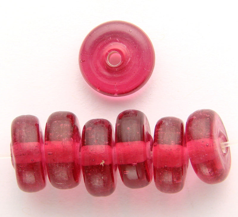 20 x Washer Glass Beads 12mm ~ Transparent Dark Pink