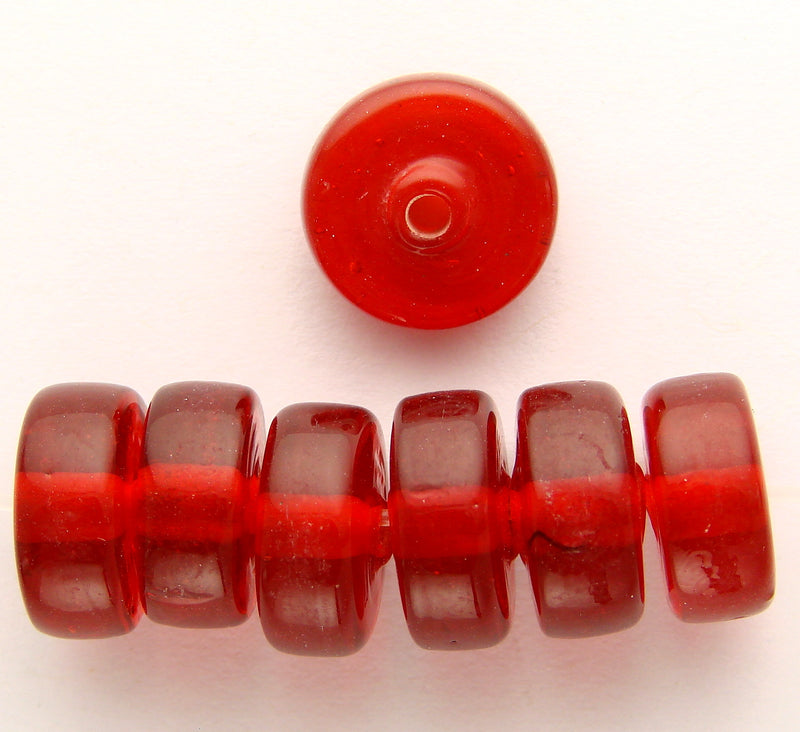20 x Washer Glass Beads 12mm ~ Transparent Cranberry