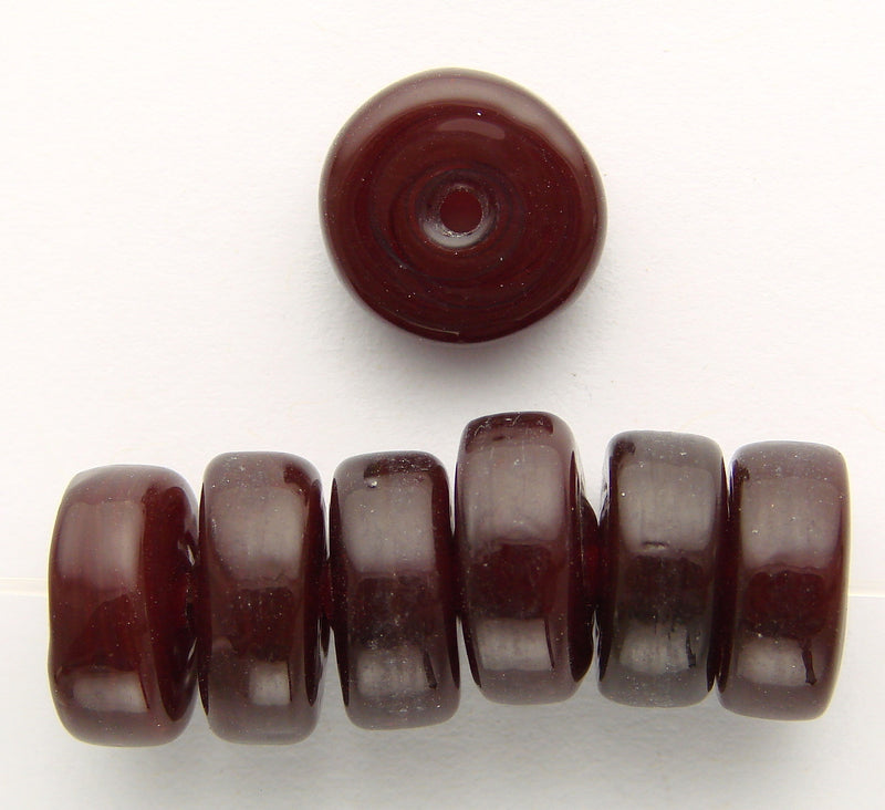 20 x Washer Glass Beads 12mm ~ Garnet-Dark Reddish Brown