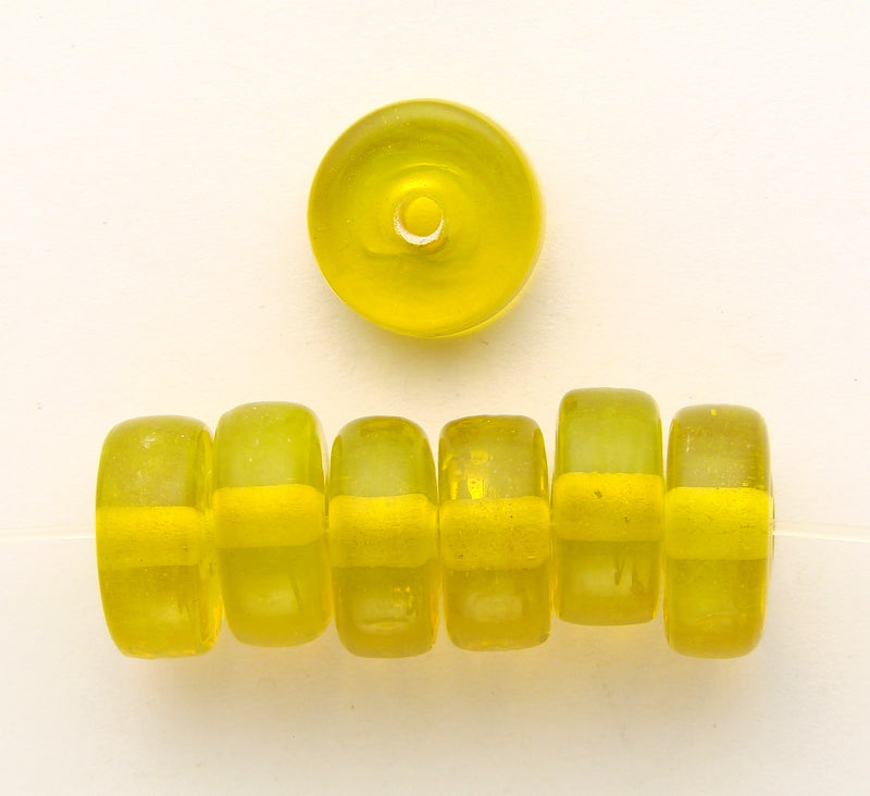 20 x Washer Glass Beads 12mm ~ Transparent Lemon