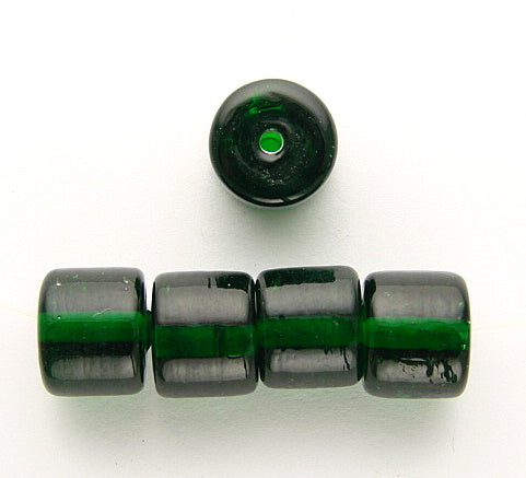 10 x Drum Glass Beads 12mm ~ Transparent Dark Green