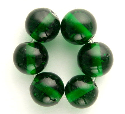20 x Round Glass Beads ~ 12mm ~ Transparent Dark Green