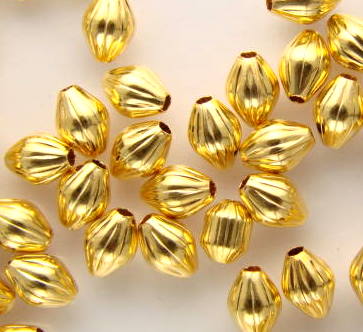 Gold Plate Fluted Oval Beads ~ Bag of 10 ~ 7mm  (Made in the UK)
