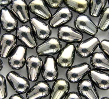 20 x Czech  Tear Drop - Vertical Hole 9-6mm : Hematite