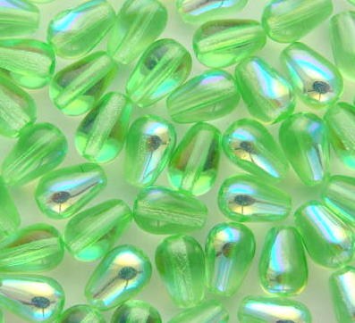 20 x Czech Tear Drop - Vertical Hole 9-6mm : Peridot AB
