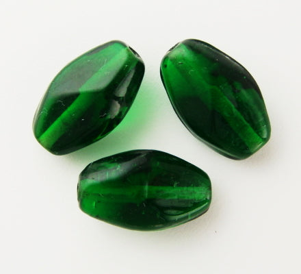 10 x Twisted Oval Glass Beads ~ 20mm ~ Transparent Dark Green