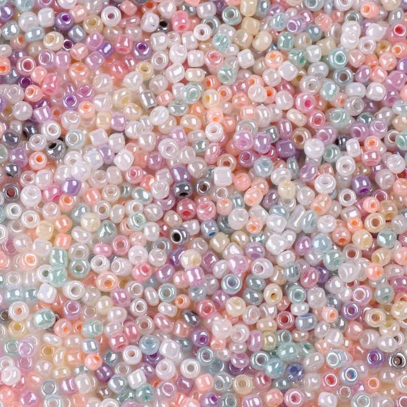3mm Seed Beads ~ 20g ~ Lustred Pastel Colours Mix