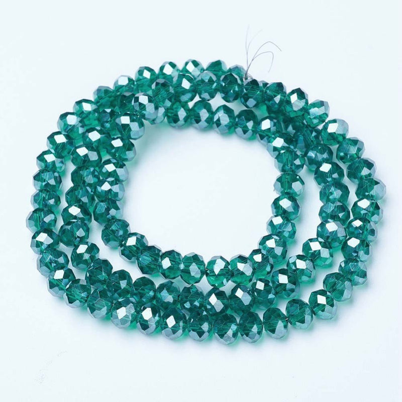 1 Strand of 6x5mm Faceted Glass Rondelle Beads ~ Lustred Sea Green ~ approx. 85 beads