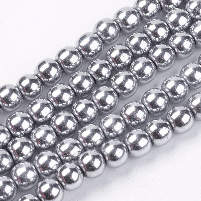 1 Strand of 6mm Non-Magnetic Hematite Beads ~ Platinum Plated ~ approx. 70 beads