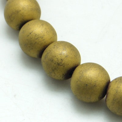 1 Strand x Non-Magnetic Hematite Beads ~ Frosted ~ Gold Plated ~ 6mm Round ~ approx. 70 beads