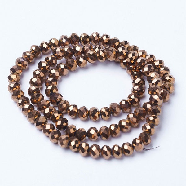 1 Strand of 8x6mm Electroplated Faceted Glass Rondelle Beads ~ Copper Plated ~ approx. 65 beads