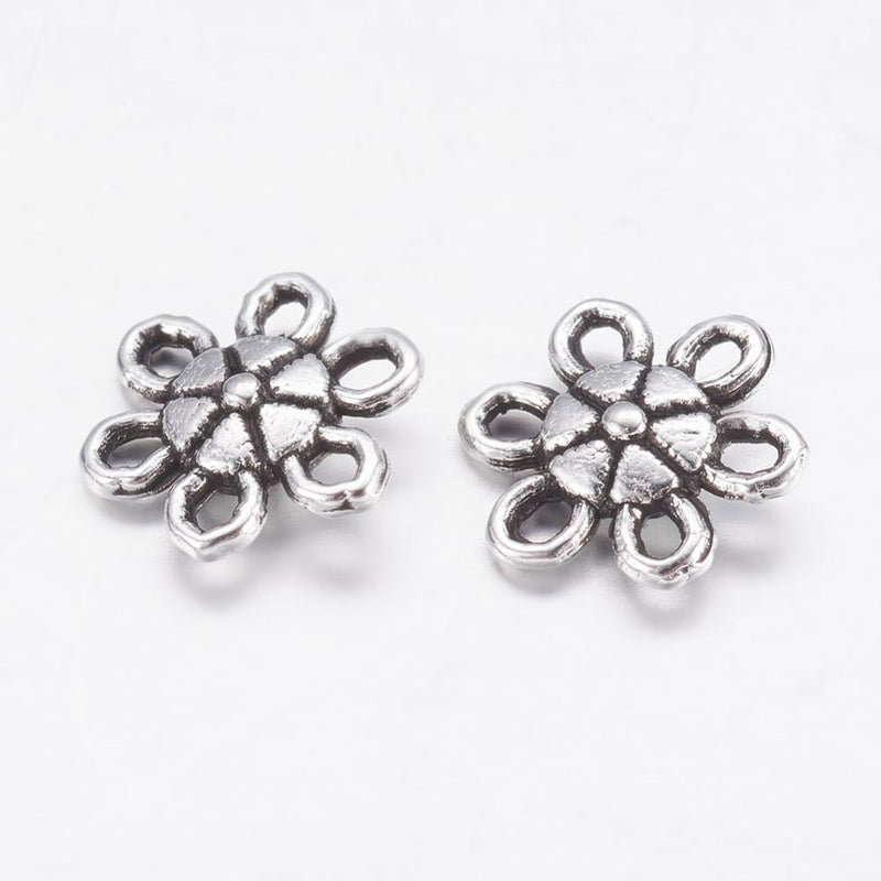 9mm Antique Silver Flower Links ~ Pack of 10
