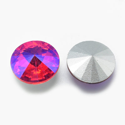 12mm Crystal Glass Foiled Rivoli ~ Red/Sapphire Shimmer