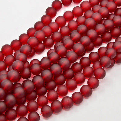 1 Strand x Frosted  Round Glass Beads - 4mm - Dark Red - approx. 200 beads