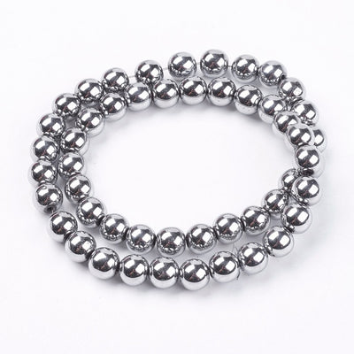 1 Strand of 8mm Non-Magnetic Hematite Beads ~ Platinum Plated ~ approx. 52 beads