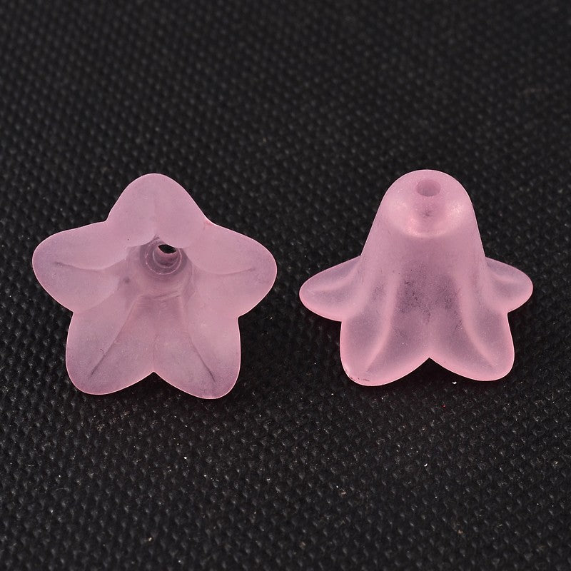 20 x Pink Lily Frosted Acrylic Bead Caps ~ 14x10mm