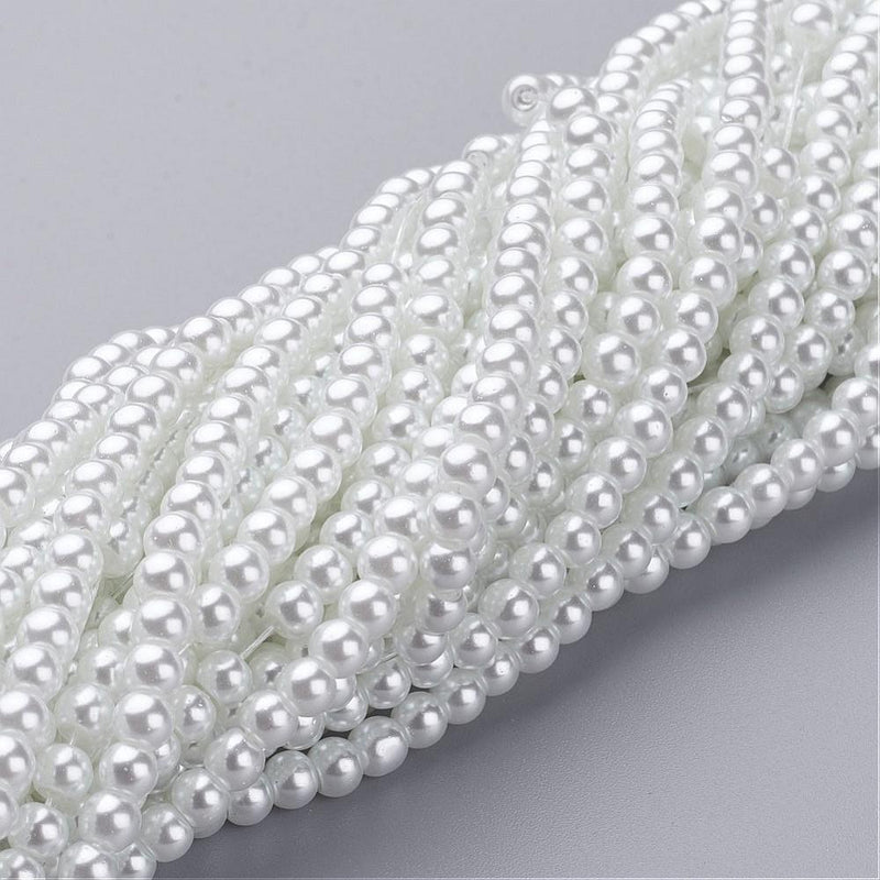 Glass Pearls ~ 4mm ~ approx. 200 beads/strand ~ White