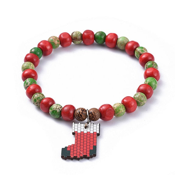 Xmas Stocking Stretch Bracelet Kit ~ Wooden and Gemstone Beads ~ Unisex