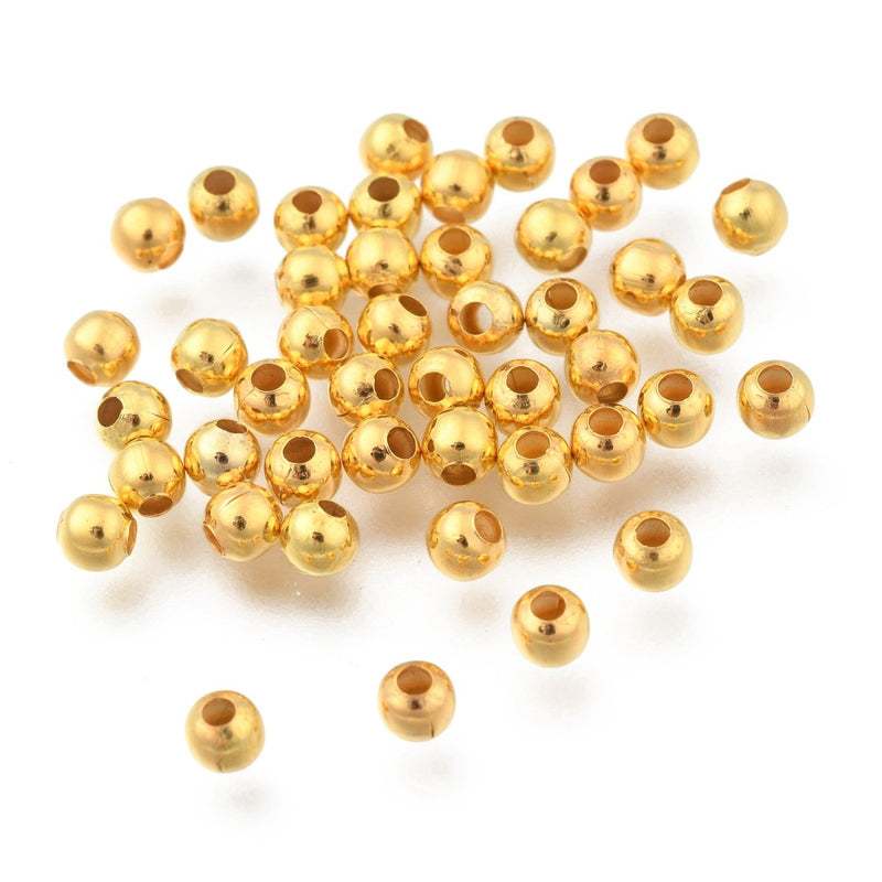 4mm Round Gold Plated Metal Spacer Beads ~ Pack of 50