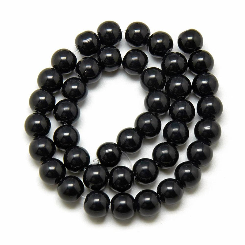 1 Strand of 6mm Glass Beads ~ Black ~ approx. 50 beads
