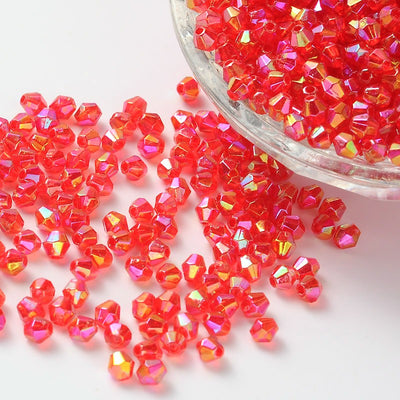 6mm  Acrylic Bicones ~ Red AB ~ Pack of 40