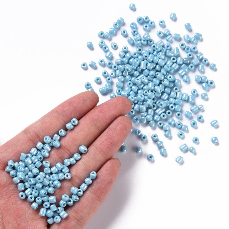 4mm Seed Beads ~ 20g ~ Opaque Lustred Light Cyan