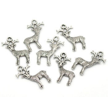 2 x Antique Silver Christmas Reindeer Charms ~ 24x19mm