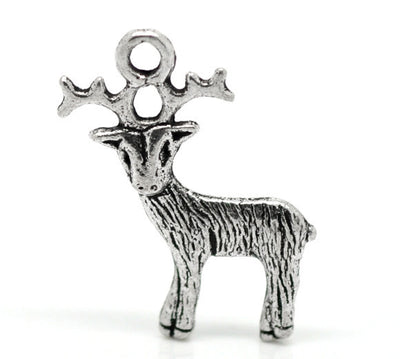 2 x Antique Silver Christmas Reindeer Charms ~ 24x19mm
