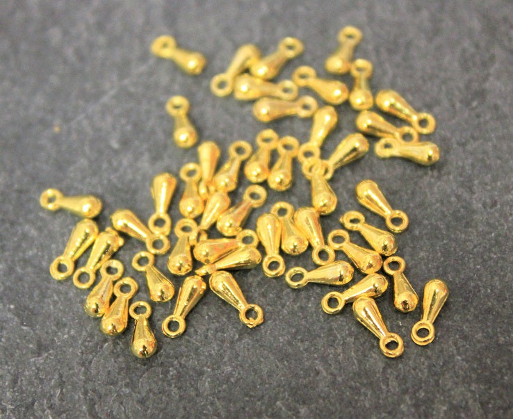10 x Gold Plated Drop Shaped Charms ~ 7x3mm
