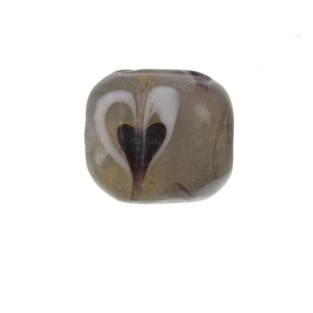 6 x Heart Spots Glass Beads ~ Square ~ Grey