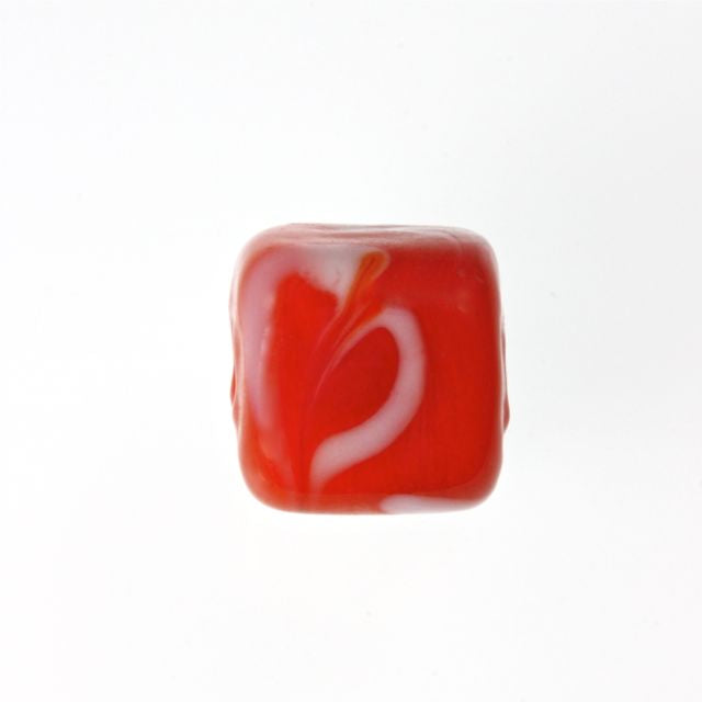 Heart Spots Glass Beads ~ Cube ~ Orange ~ Bag of 6