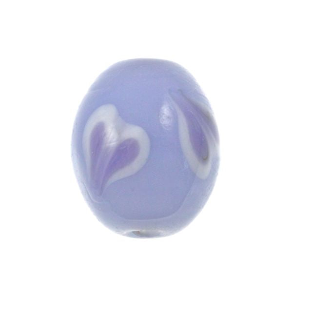 Heart Spots Glass Beads ~ Oval ~ Lavender Blue ~ Bag of 6